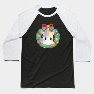 Unicorn with Christmas Wreath Graphic Baseball T-Shirt